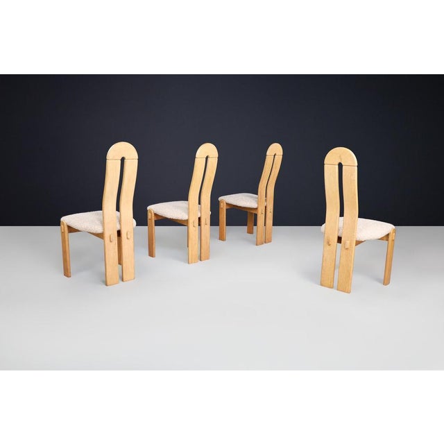 1970s Modern Scandinavian High Back Oak Dining Chairs with Teddy Upholstery, 1970s, Set of 4 For Sale - Image 5 of 10