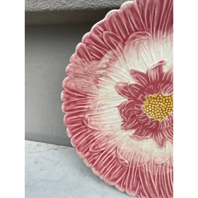 French Majolica pink daisy plate Orchies, circa 1890.