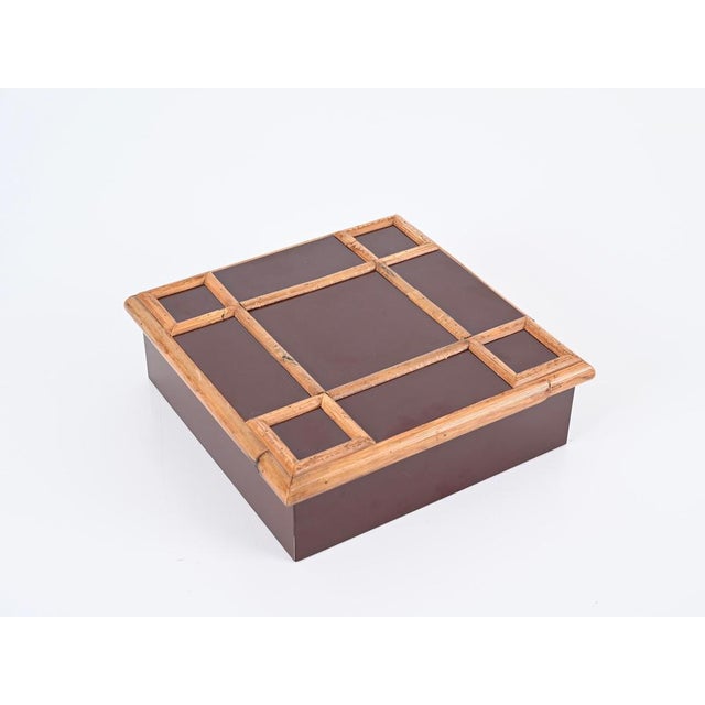 Italian Bakelite and Bamboo Square Decorative Box by Tommaso Barbi, 1980s For Sale - Image 15 of 16