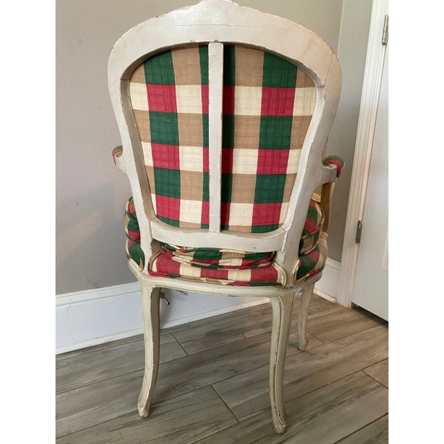 Pair of Antique French Arm Chairs With Down Cushions White Paint For Sale In Mobile - Image 6 of 9