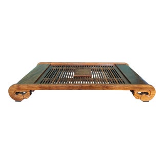 Vintage Asian Wooden Serving Tray Ming Pedestal Stand With Curved Legs For Sale