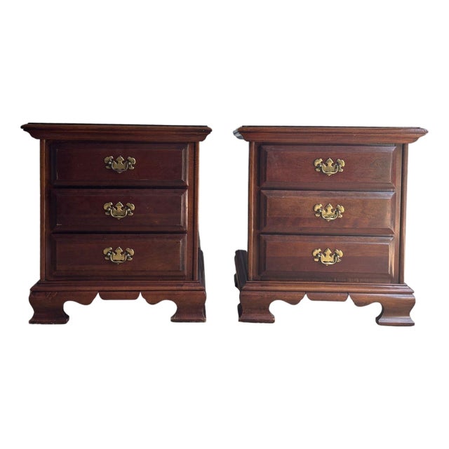 1970s Pair of Lexington 3-Drawer Cherrywood Oversized Nightstands For Sale