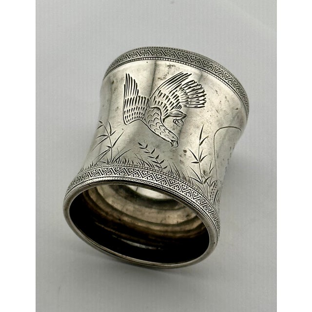 Silver 1880s Antique Victorian Hand Engraved Stering Silver Napkin Ring With Wild Turkeys in Flight for "Hattie" For Sale - Image 8 of 17