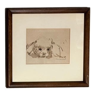 Louis Remmell (American 1920's) Impressionist Ink Wash Drawing - Portrait of a Puppy Dog For Sale