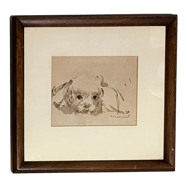 Louis Remmell (American 1920's) Impressionist Ink Wash Drawing - Portrait of a Puppy Dog For Sale