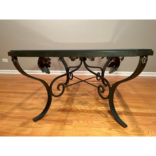 1990s Wrought Iron Glass Top Coffee/Cocktail Table For Sale - Image 5 of 11