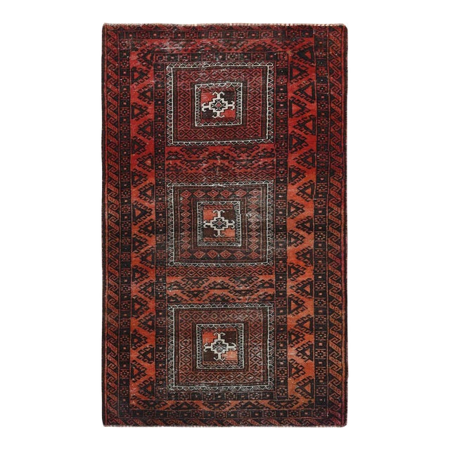 1960s Sunset Colors Vintage Persian Baluch With Geometric Medallions Hand Knotted Wool Rug For Sale