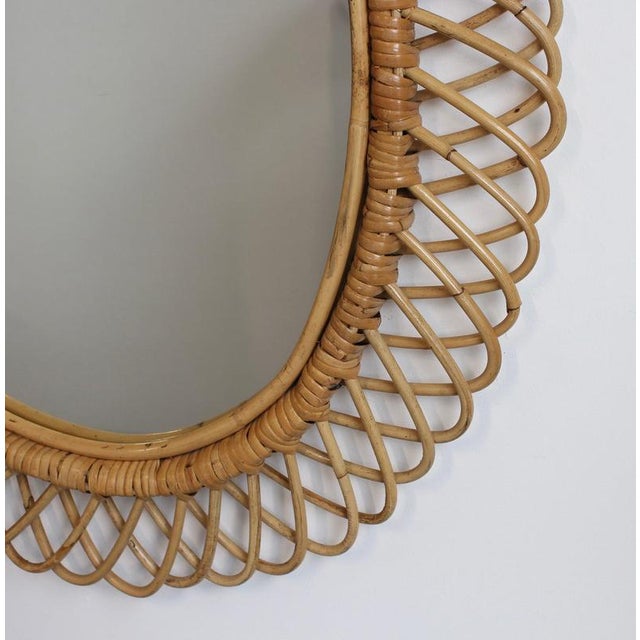 Vintage Italian Rattan Wall Mirror, 1960s For Sale - Image 6 of 12