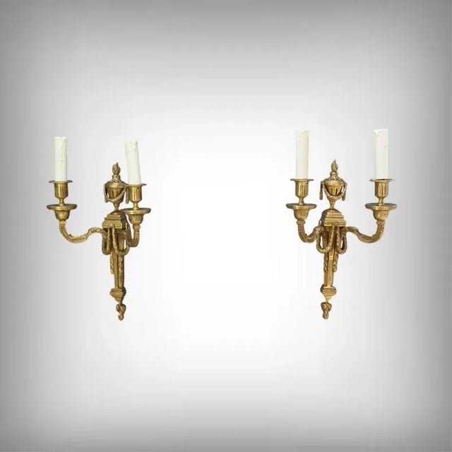 Louis XVI Style Bronze Wall Lights, Late 19th Century, Set of 2 For Sale - Image 11 of 11