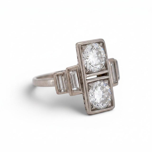 Art Deco Antique Art Deco Platinum "Toi Et Moi" Old-Cut Diamond Ring, Size 6.75 For Sale - Image 3 of 7