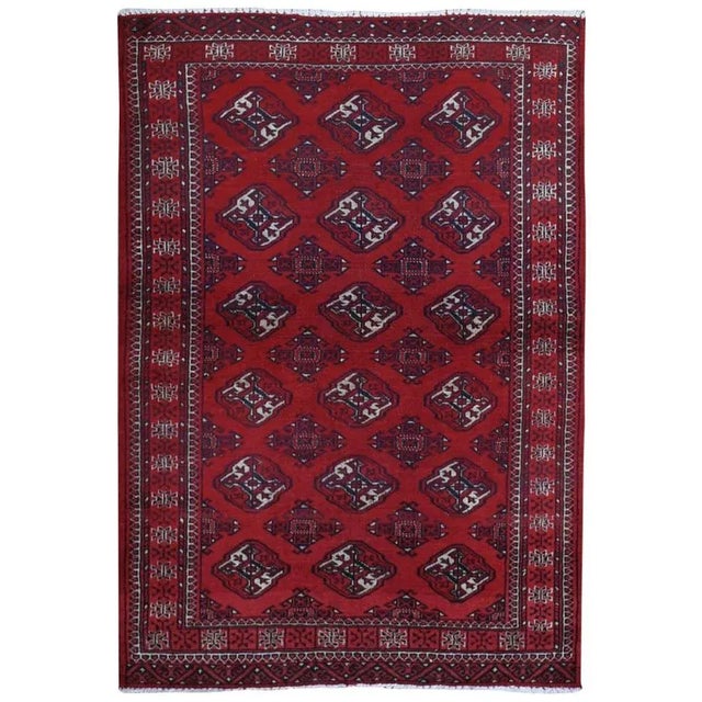 Red Vintage Turkoman Bokara Red Wool Hand Knotted Rug For Sale - Image 8 of 8