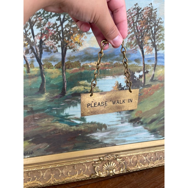 Antique Brass Toned "Please Walk In" Door Sign With Chain, Early 20th Century For Sale - Image 4 of 9