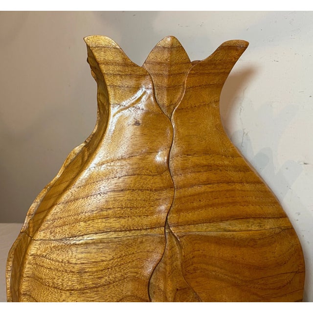 Large Vintage Hand Carved Wood Veggie Cabbage Lettuce Figural Vase Sculpture For Sale - Image 14 of 17