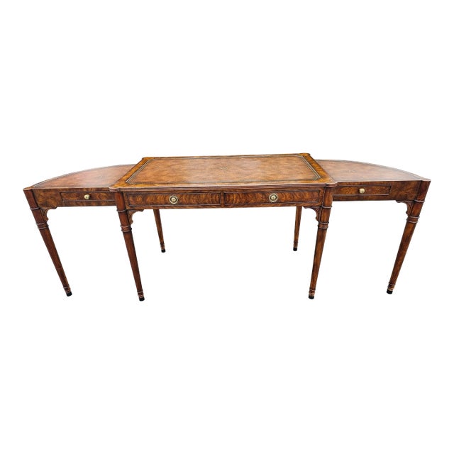 Theodore Alexander Extendable Mahogany and Tooled Leather