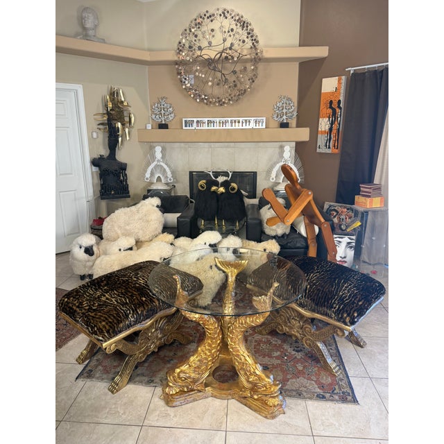 Vintage Hollywood Regency Gold Koi Fish With Round Glass Top Dining Table For Sale - Image 10 of 10