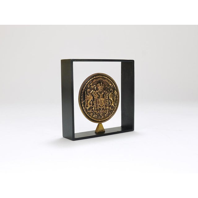 Carl Auböck Iron & Brass Coin Medal Bookend attributed to Carl Auböck, Austria, 1970s For Sale - Image 4 of 18