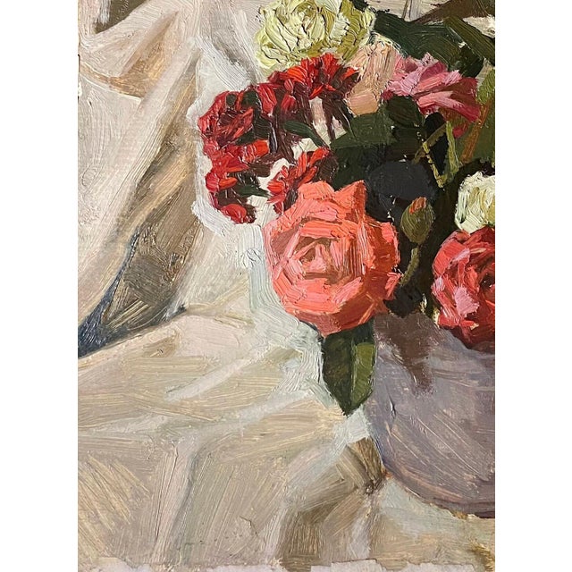 1980s Floral Still Life Painting, Antique Soviet Art, Ukrainian Artist 67,5-50 For Sale - Image 5 of 6