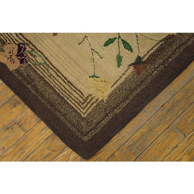 1890s Beige Floral Folk Art Antique American Hooked Rug 2'7" X 3'11" Handknotted Wool Carpet For Sale - Image 4 of 4