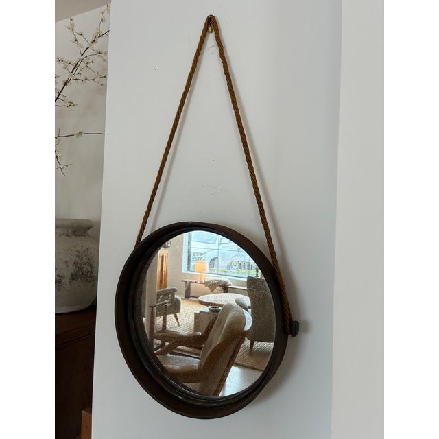 Vintage Round Metal Mirror on Silk Rope, France For Sale - Image 16 of 18