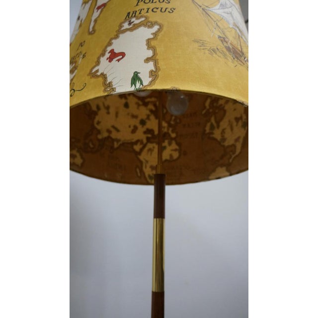 1950s Mid-Century Linen and Teak Floor Lamp attributed to Rupert Nikoll, 1950s For Sale - Image 5 of 12
