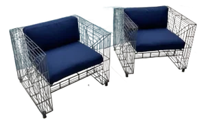 Postmodern Wire Cube Lounge Chairs, a Pair