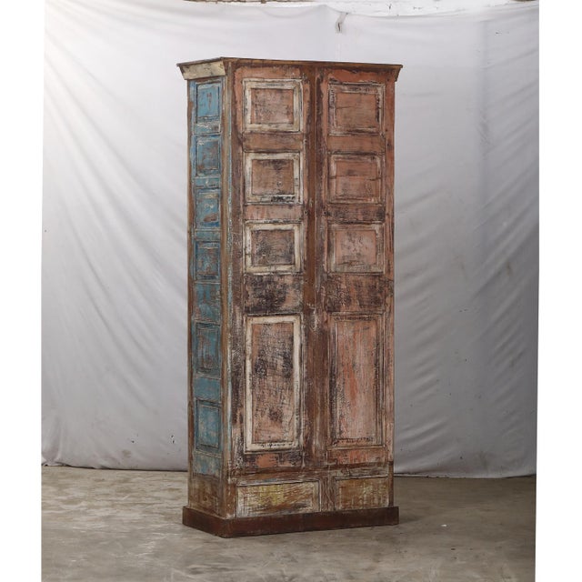 Wood Armoire Constructed From Antique Indian Painted Teakwood Doors and Elements For Sale - Image 7 of 7