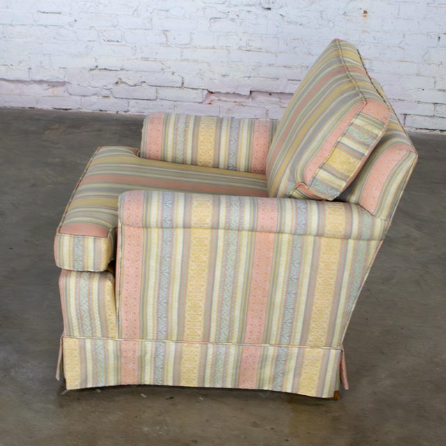 Mid 20th Century Mid to Late 20th Century Traditional Club Chair by Henredon With Striped Pastel Fabric For Sale - Image 5 of 18