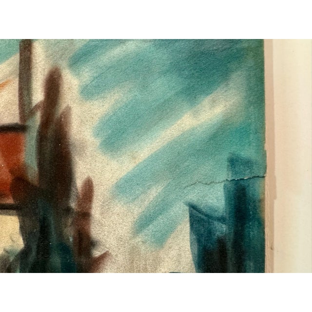 Henry Emil Salloch Original Pastel on Paper Mid-Century Cubist Village, 1961. For Sale - Image 4 of 7