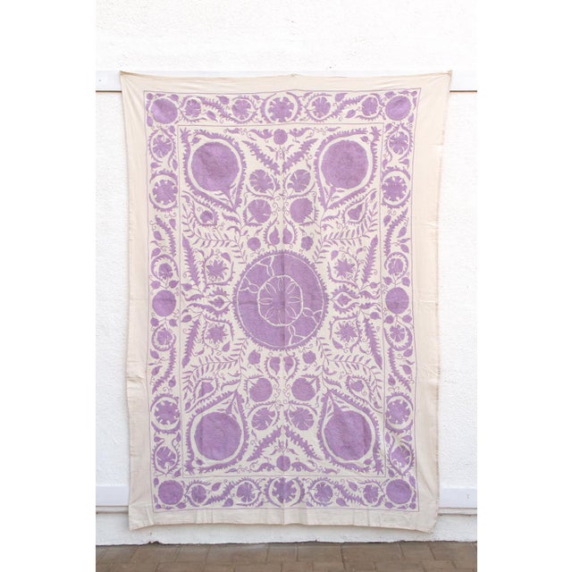 Lavender Pomegranate Hand-Embroidered Suzani Throw For Sale In Los Angeles - Image 6 of 9