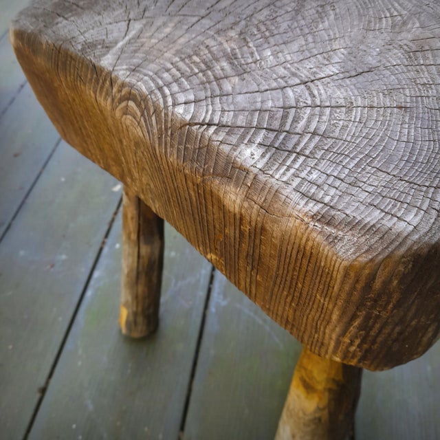 Wood Brutalist Tripod Stool in Grayed Pine, 1950s For Sale - Image 7 of 18