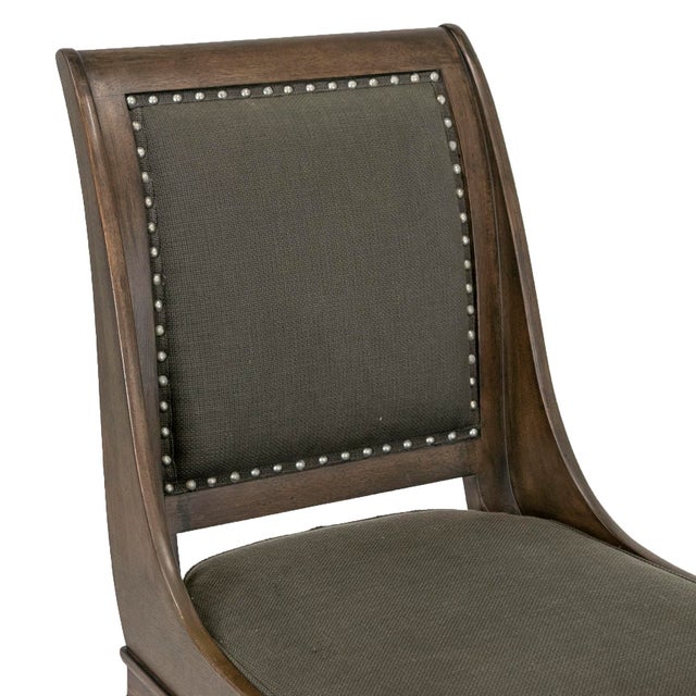 Bernhardt Set of Six Transitional Walnut Dining Chairs With Charcoal Upholstery For Sale - Image 9 of 14