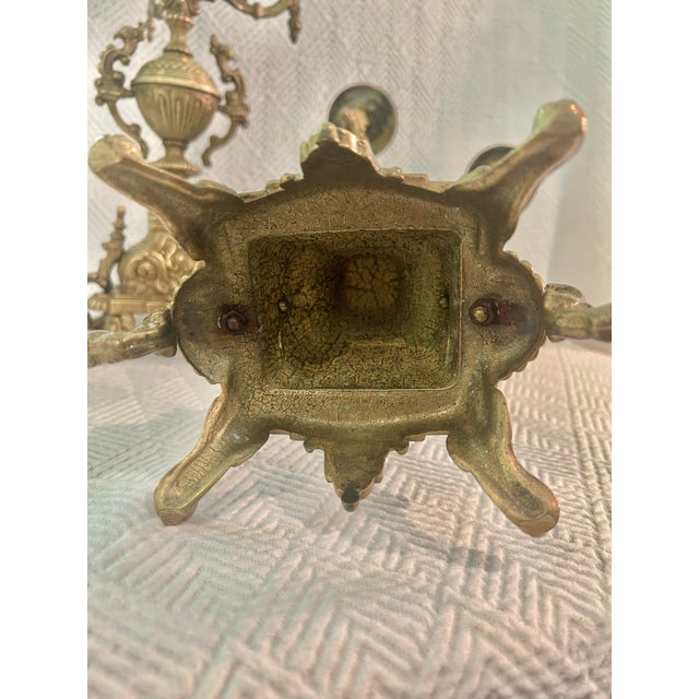 1930’s - 1950’s Pair of Continental Rococo Revival Griffin Handle Candelabra in Aged Gilt Metal For Sale - Image 10 of 12