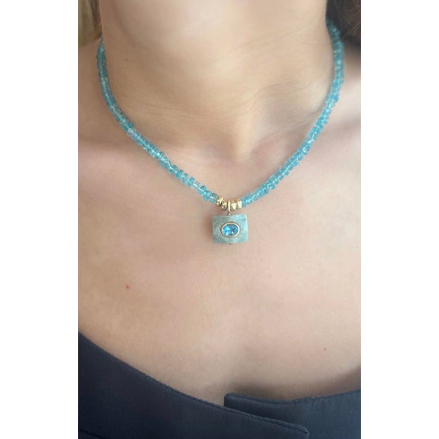 Apatite Pendant Necklace With 14k Gold For Sale In New York - Image 6 of 12