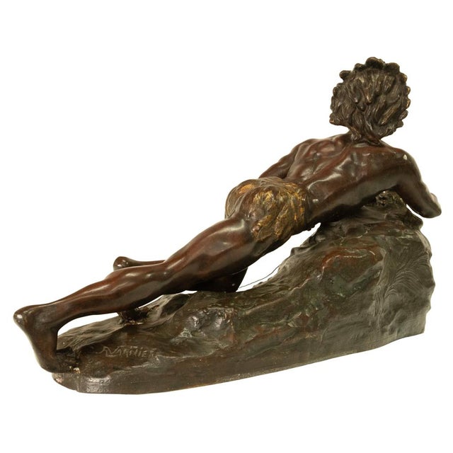 Antique French Art Deco Bronze Sculpture Native American Indian Hunter Scout by René-André Varnier, Circa 1920 For Sale - Image 11 of 18
