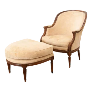 19th Century French Oak Louis XVI Style Bergere & Ottoman