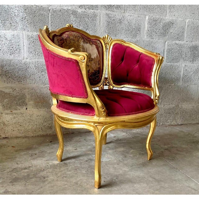 1990s Romantic Style Berry Red Bergere Wing Chair For Sale - Image 4 of 6