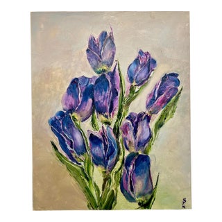 2025 Oil on Board Tulips Painting by Ukrainian Artist Svitlana Shapovalova For Sale