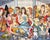Close Encounters by Zoa Ace | Oil Painting of a colorful gathering of people and animals. For Sale