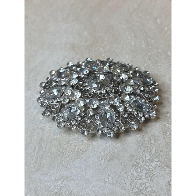 Metal Vintage Silver Rhinestone Belt Buckle For Sale - Image 7 of 11