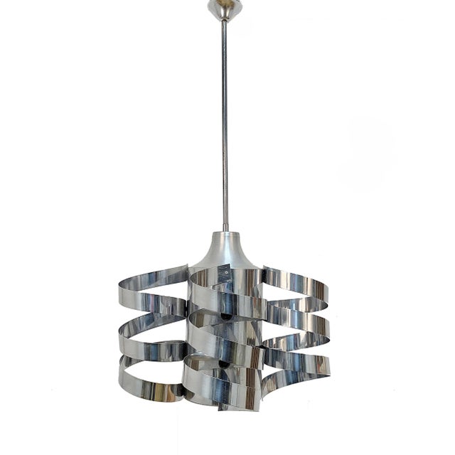 Chromed Steel and Aluminum Cyclone Pendant by Max Sauze for Sciolari, 1960s For Sale - Image 6 of 10