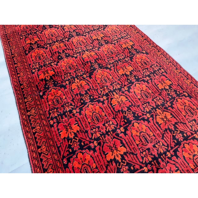 A striking vintage hall runner in the classic Mir Saraband "Boteh Miri" format — thousands of stylized palmette-boteh...