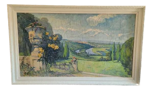 View of the Castle, 1920s, Large Oil on Canvas