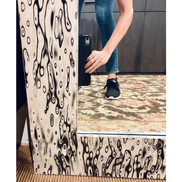 Modern Modern Black and 0ff-White Burl Wood Full Length Mirror For Sale - Image 3 of 4