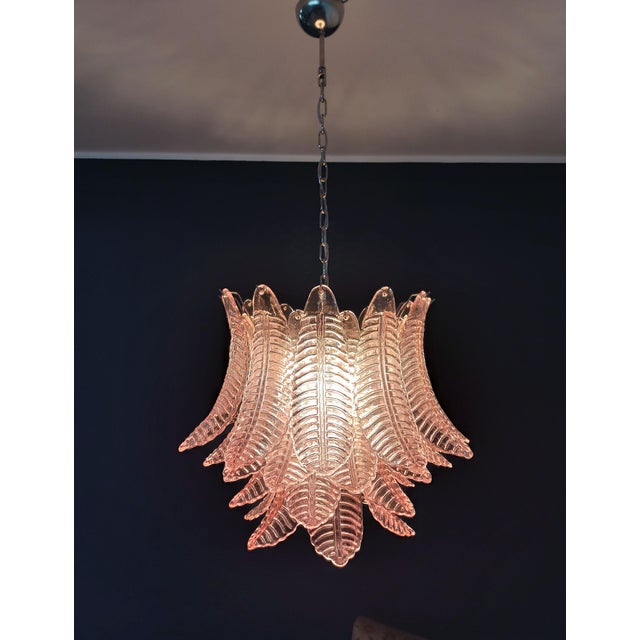 Pink Italian Murano Six-Tier Felci Glass Chandelier with 36 Pink Glasses For Sale - Image 8 of 18