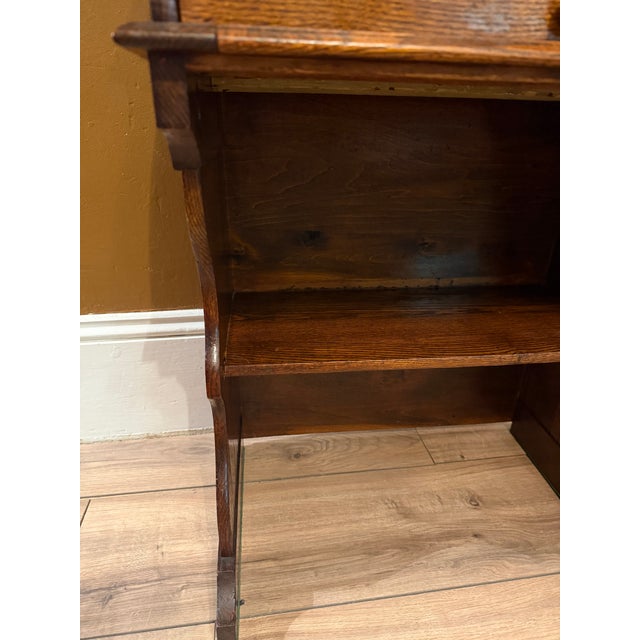 1900 - 1909 Antique Quarter Sawn Solid Oak Child's Roll Top Trestle Desk - Original Brass For Sale - Image 5 of 13
