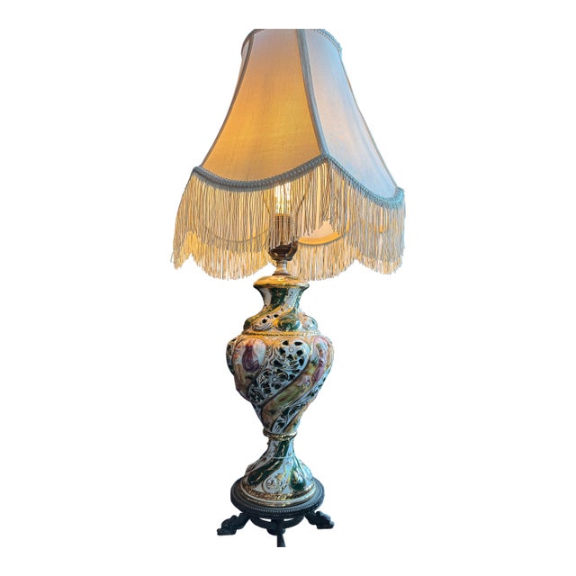 1950s Italian Hand-Painted Capodimonte Porcelain Lamp For Sale