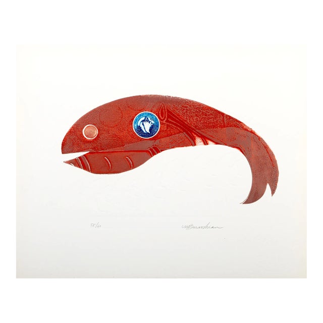 Red Fish, Martin Barooshian Intaglio Aquatint Etching, Signed and Numbered in Pencil For Sale