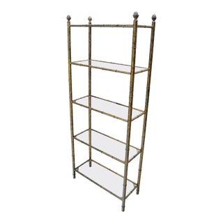 Faux Bamboo Gold Gilt Acorn Finials Five Shelves Étagère Shelving Unit Display For Sale