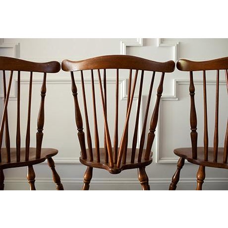 Gilbert Rohde Vintage Heywood Wakefield Fan Back Windsor Dining Chairs, Set of 4 For Sale - Image 4 of 18