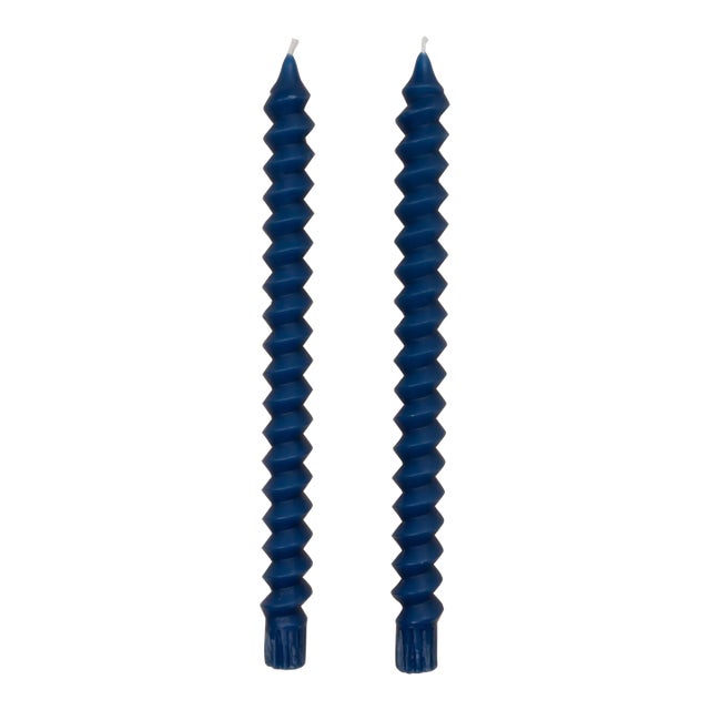 Postmodern Spiral Taper Candles in Lucid Blue - a Pair For Sale